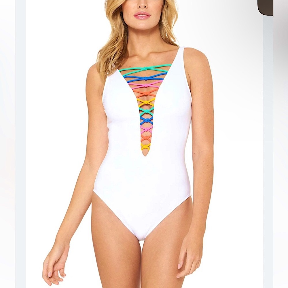 NWOT Bleu Rod Beattie Core Lace Down Mio One Piece Swimsuit